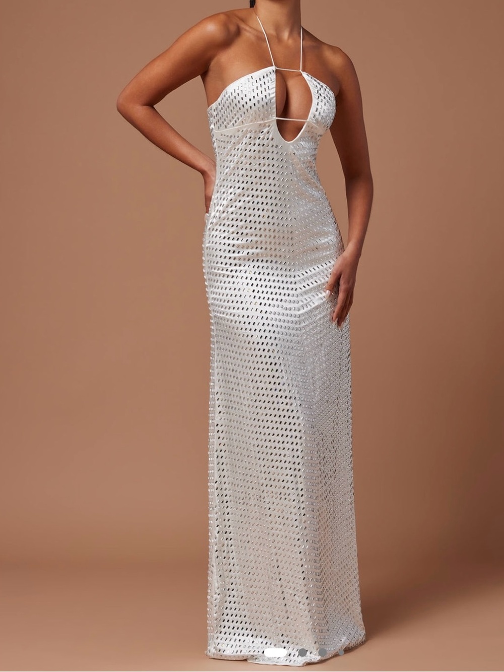 Gorgeous White Sequin Halter Maxi Dress
